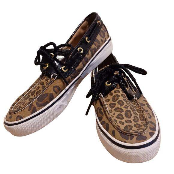 Sperry Top Sider Boat Deck Shoe Women's Size 6 Brown Leopard Print and Patent - Picture 1 of 7